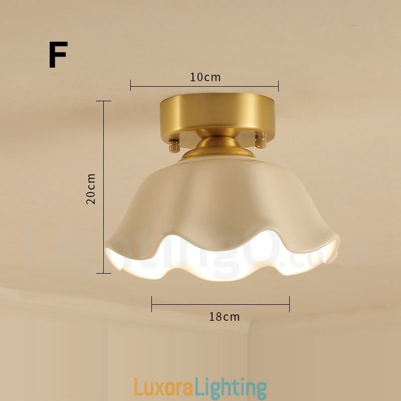 Designer Touch Decorative Pure Brass Rustic Lodge Nordic Style Flush Mount Ceiling Lights with Glass Shade