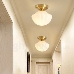 Designer Touch Decorative Pure Brass Rustic Lodge Nordic Style Flush Mount Ceiling Lights with Glass Shade