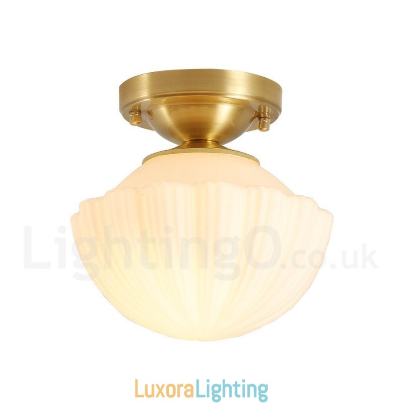 Designer Touch Decorative Pure Brass Rustic Lodge Nordic Style Flush Mount Ceiling Lights with Glass Shade