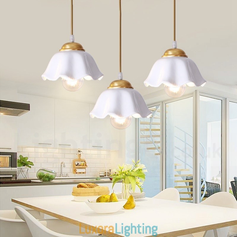 Designer Touch Decorative Pure Brass Rustic Lodge Nordic Style Pendant Light with Ceramics Shade