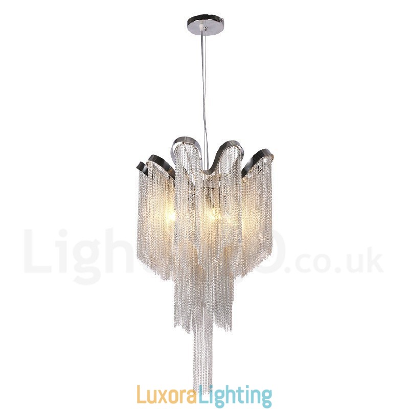 Designer Touch Decorative Aluminum Tassels Chandelier Pendant Light Silver Colour
