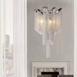 Designer Touch Decorative Aluminum Tassels Chandelier Pendant Light Silver Colour