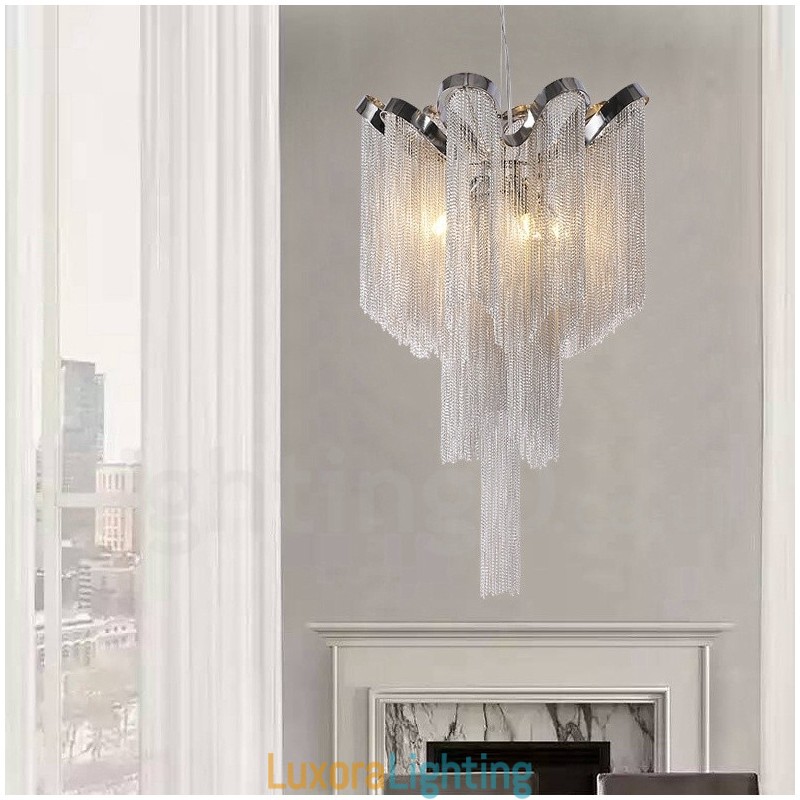 Designer Touch Decorative Aluminum Tassels Chandelier Pendant Light Silver Colour
