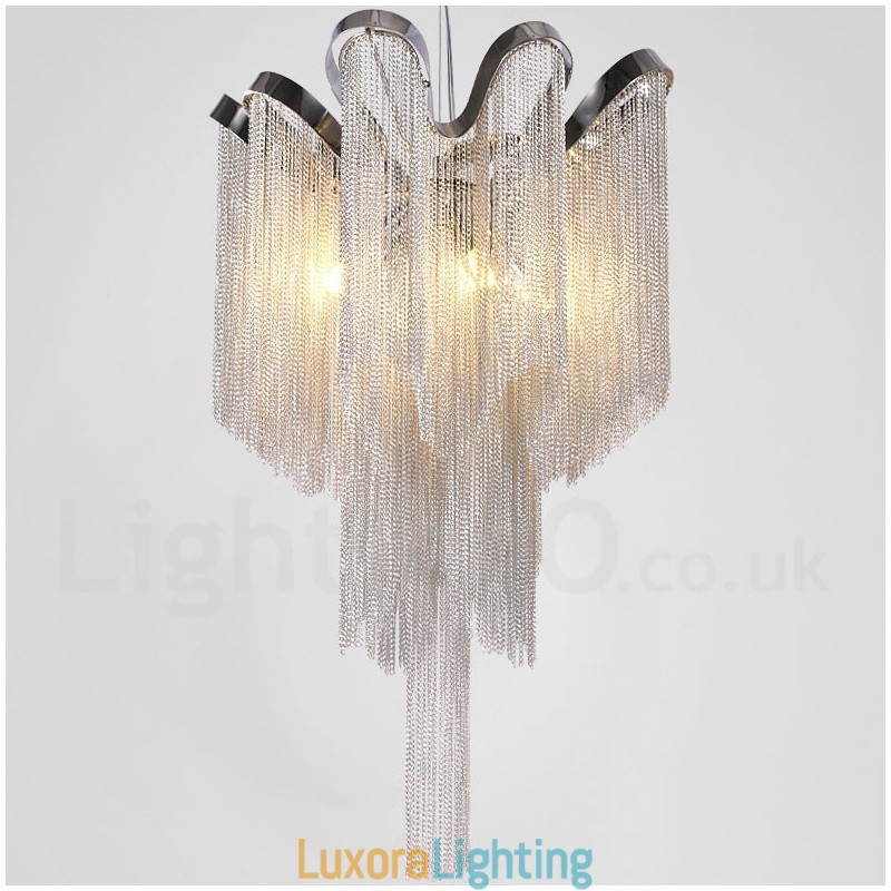 Designer Touch Decorative Aluminum Tassels Chandelier Pendant Light Silver Colour