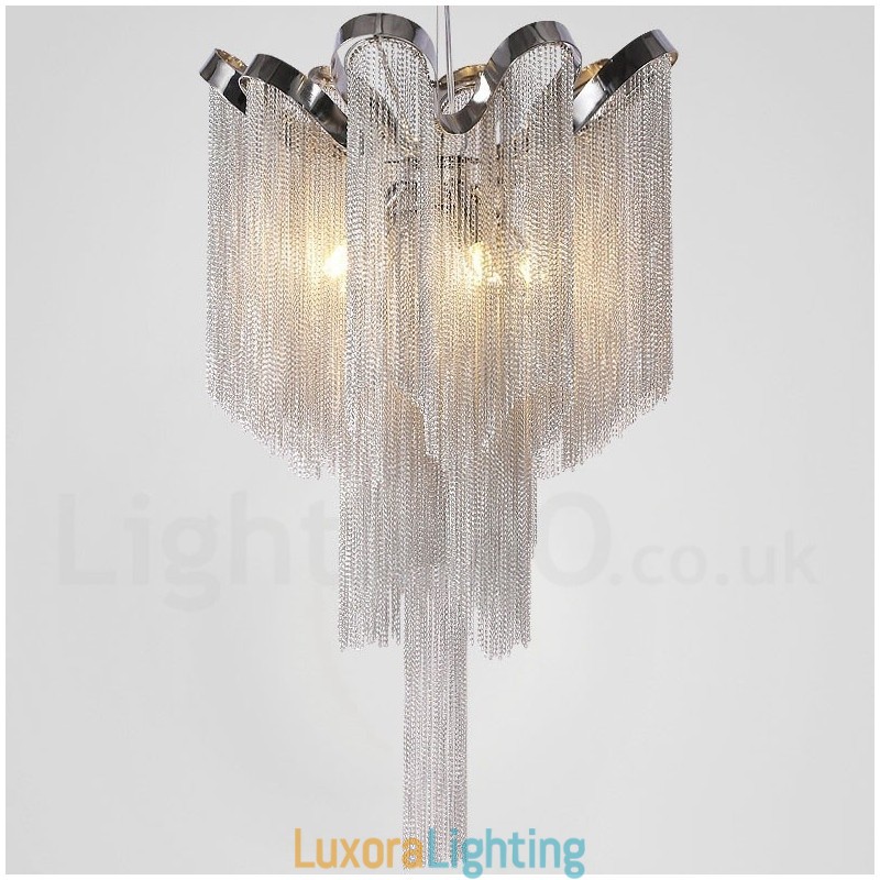 Designer Touch Decorative Aluminum Tassels Chandelier Pendant Light Silver Colour