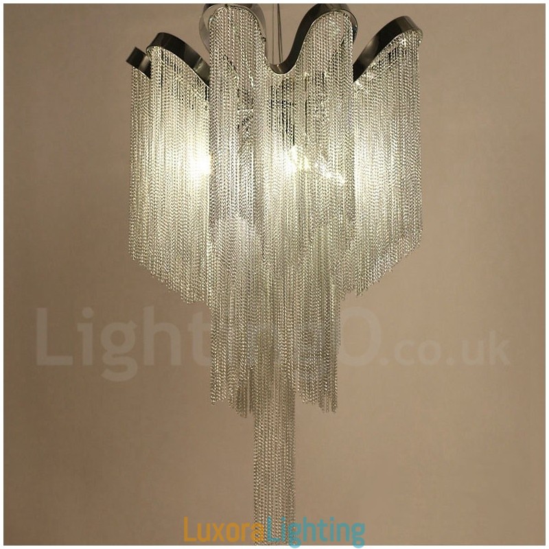 Designer Touch Decorative Aluminum Tassels Chandelier Pendant Light Silver Colour