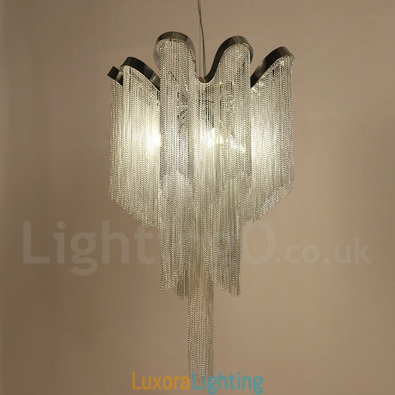 Designer Touch Decorative Aluminum Tassels Chandelier Pendant Light Silver Colour