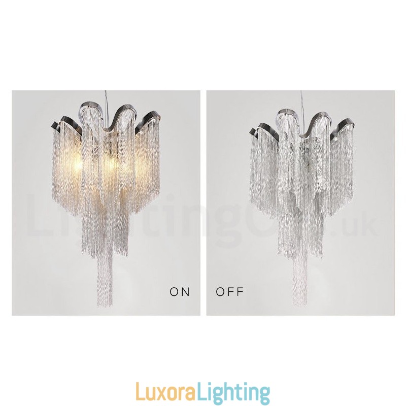 Designer Touch Decorative Aluminum Tassels Chandelier Pendant Light Silver Colour