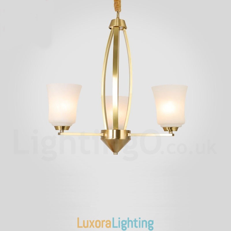 Designer Touch Decorative 3 Light Pure Brass Large Luxurious Rustic Retro Vintage Brass Pendant Chandelier with Glass Shades