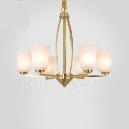 Designer Touch Decorative 6 Light Pure Brass Large Luxurious Rustic Retro Vintage Brass Pendant Chandelier with Glass Shades