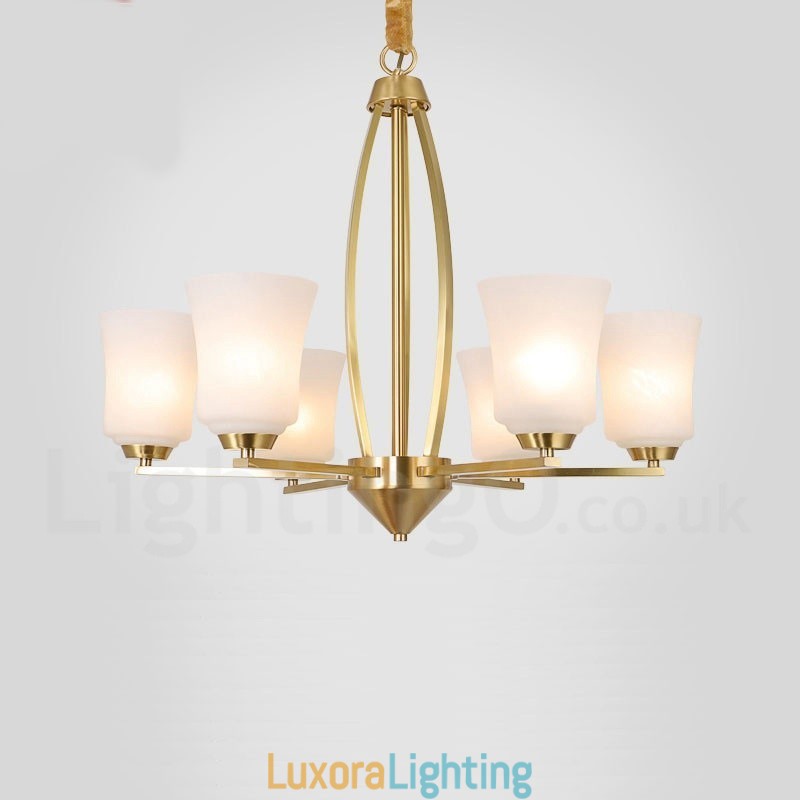 Designer Touch Decorative 6 Light Pure Brass Large Luxurious Rustic Retro Vintage Brass Pendant Chandelier with Glass Shades
