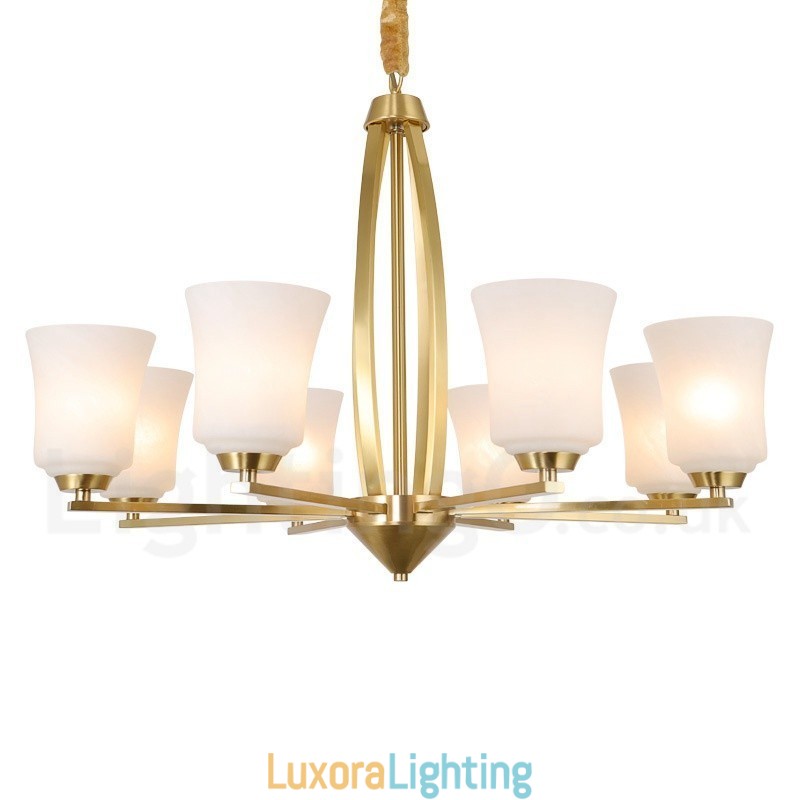 Designer Touch Decorative 8 Light Pure Brass Large Luxurious Rustic Retro Vintage Brass Pendant Chandelier with Glass Shades
