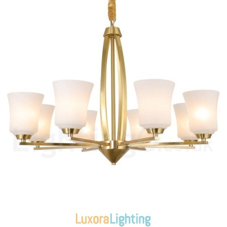 Designer Touch Decorative 8 Light Pure Brass Large Luxurious Rustic Retro Vintage Brass Pendant Chandelier with Glass Shades