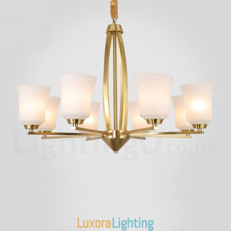 Designer Touch Decorative 8 Light Pure Brass Large Luxurious Rustic Retro Vintage Brass Pendant Chandelier with Glass Shades