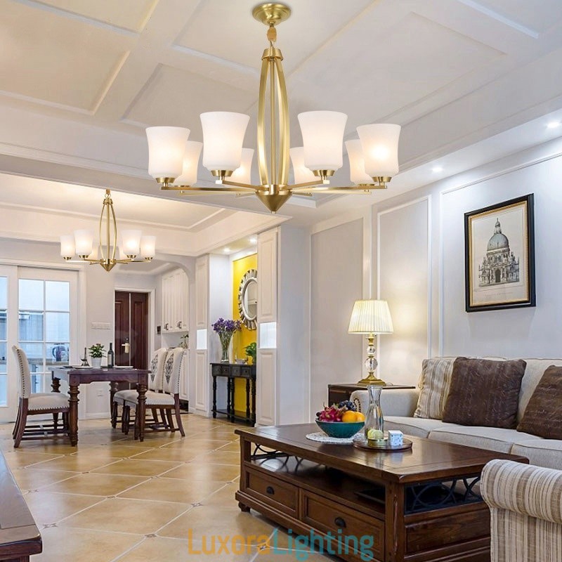 Designer Touch Decorative 8 Light Pure Brass Large Luxurious Rustic Retro Vintage Brass Pendant Chandelier with Glass Shades