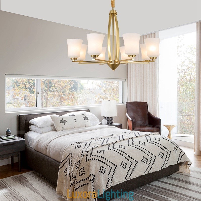 Designer Touch Decorative 8 Light Pure Brass Large Luxurious Rustic Retro Vintage Brass Pendant Chandelier with Glass Shades