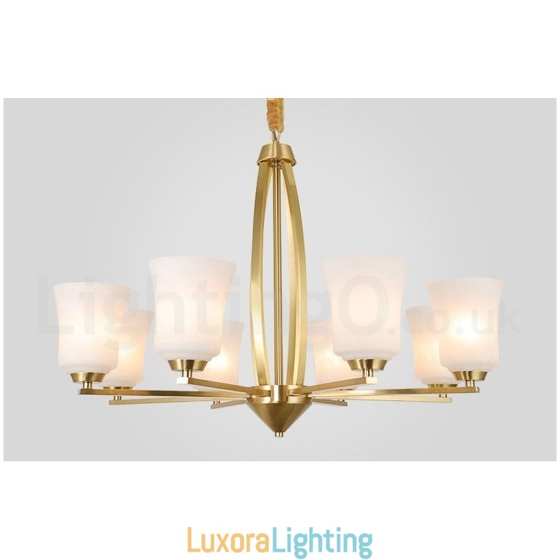 Designer Touch Decorative 8 Light Pure Brass Large Luxurious Rustic Retro Vintage Brass Pendant Chandelier with Glass Shades