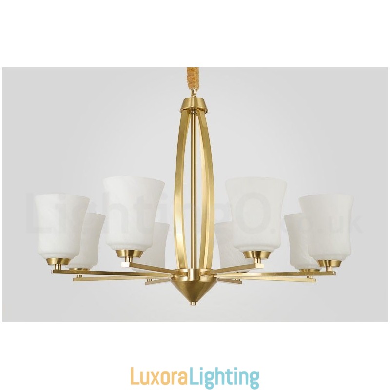 Designer Touch Decorative 8 Light Pure Brass Large Luxurious Rustic Retro Vintage Brass Pendant Chandelier with Glass Shades