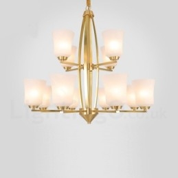 Designer Touch Decorative 12 Light Pure Brass Large Luxurious Rustic Retro Vintage Brass Pendant Chandelier with Glass Shades