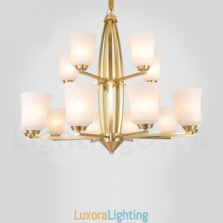 Designer Touch Decorative 15 Light Pure Brass Large Luxurious Rustic Retro Vintage Brass Pendant Chandelier with Glass Shades