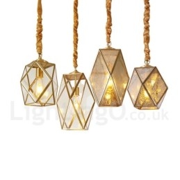Designer Touch Decorative Pure Brass Rustic Lodge Nordic Style Pendant Light with Glass Shade