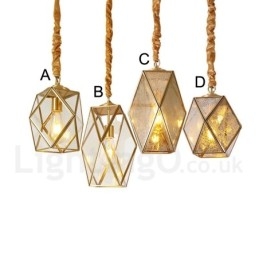 Designer Touch Decorative Pure Brass Rustic Lodge Nordic Style Pendant Light with Glass Shade