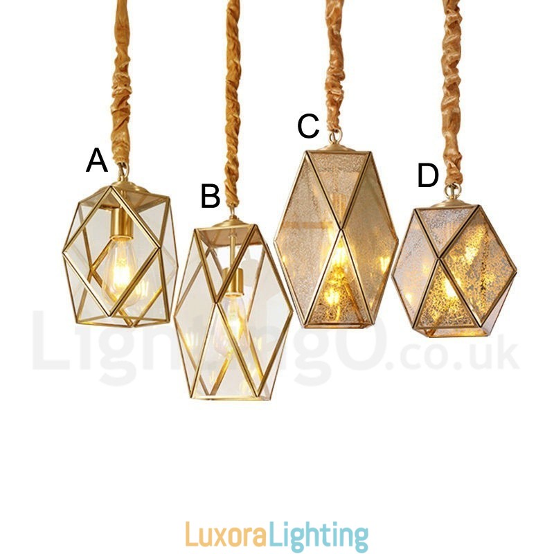 Designer Touch Decorative Pure Brass Rustic Lodge Nordic Style Pendant Light with Glass Shade