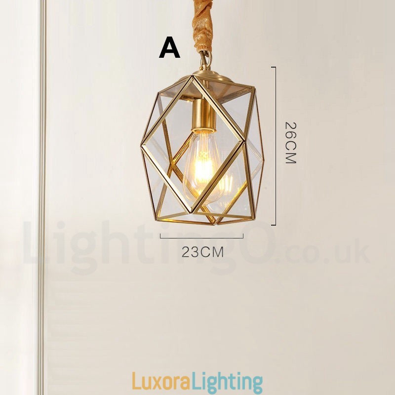 Designer Touch Decorative Pure Brass Rustic Lodge Nordic Style Pendant Light with Glass Shade