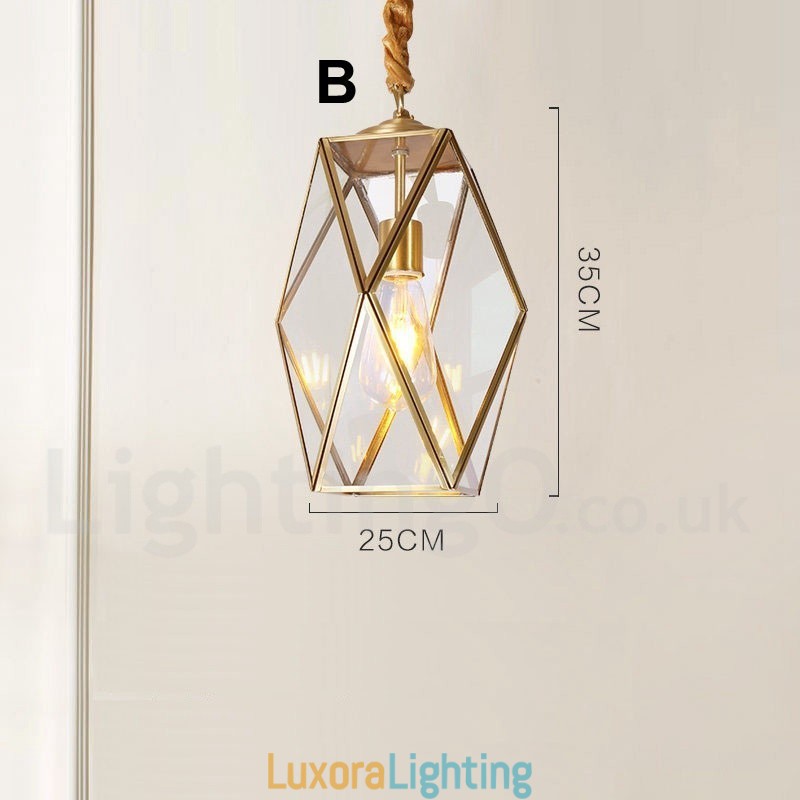 Designer Touch Decorative Pure Brass Rustic Lodge Nordic Style Pendant Light with Glass Shade
