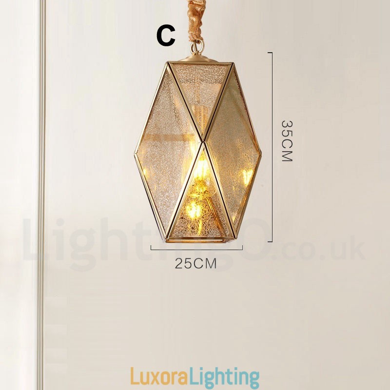 Designer Touch Decorative Pure Brass Rustic Lodge Nordic Style Pendant Light with Glass Shade