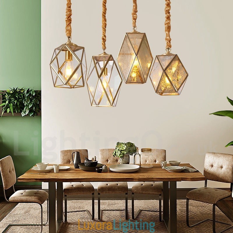 Designer Touch Decorative Pure Brass Rustic Lodge Nordic Style Pendant Light with Glass Shade