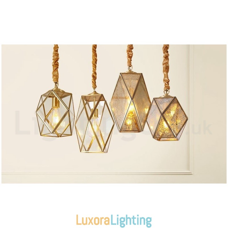 Designer Touch Decorative Pure Brass Rustic Lodge Nordic Style Pendant Light with Glass Shade