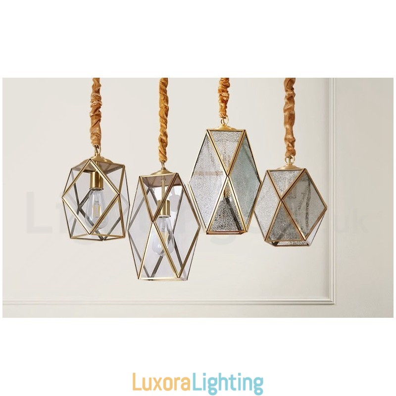 Designer Touch Decorative Pure Brass Rustic Lodge Nordic Style Pendant Light with Glass Shade