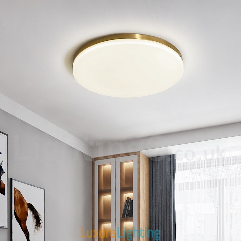Designer Touch Decorative Brass Ultra Thin Round Dimmable Modern Contemporary Nordic Style Flush Mount Ceiling Lights with Acrylic Shade Also Can Be Used As Wall Light