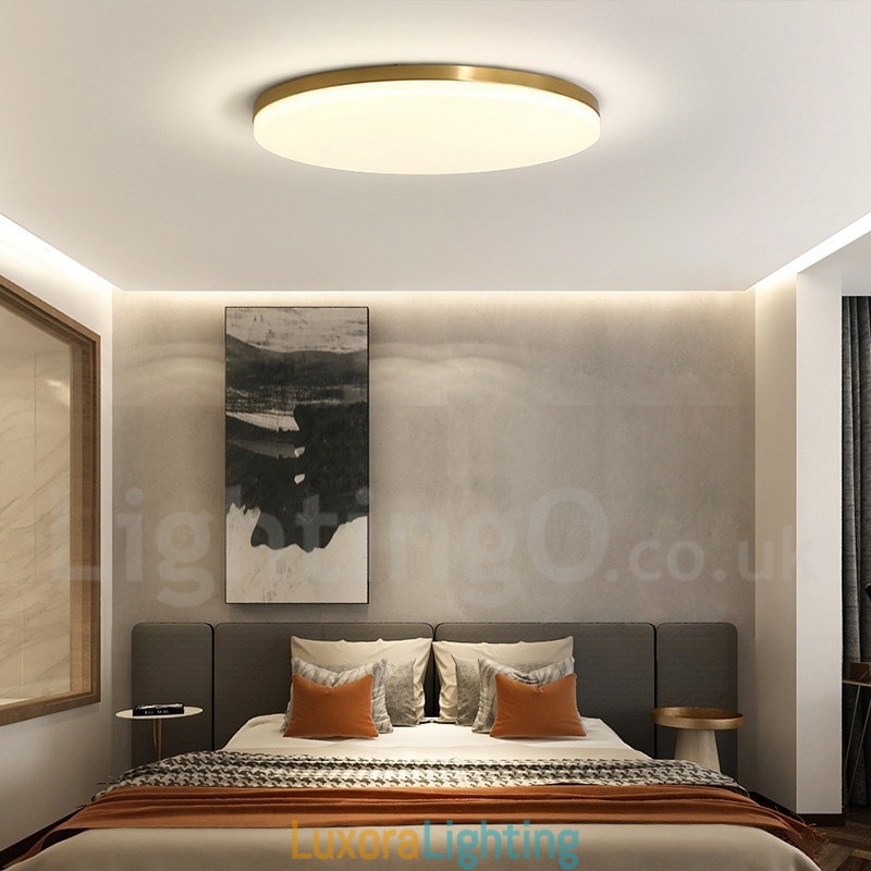 Designer Touch Decorative Brass Ultra Thin Round Dimmable Modern Contemporary Nordic Style Flush Mount Ceiling Lights with Acrylic Shade Also Can Be Used As Wall Light