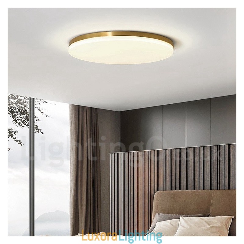 Designer Touch Decorative Brass Ultra Thin Round Dimmable Modern Contemporary Nordic Style Flush Mount Ceiling Lights with Acrylic Shade Also Can Be Used As Wall Light