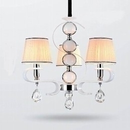 Designer Touch Decorative Fabric Chandelier 3 Light High Grade Lamp White Jade Silver Ring
