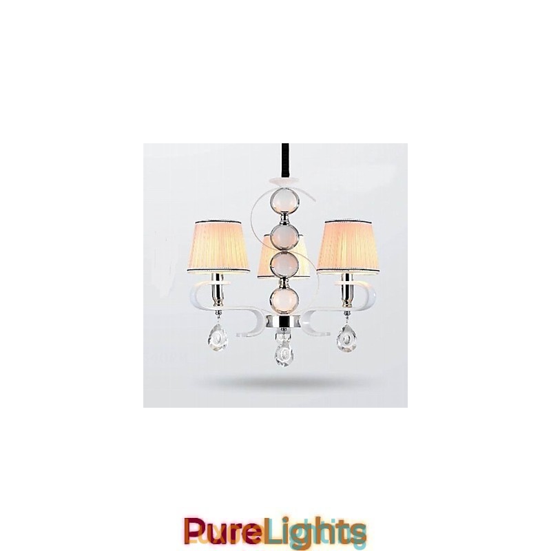 Designer Touch Decorative Fabric Chandelier 3 Light High Grade Lamp White Jade Silver Ring