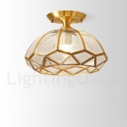 Designer Touch Decorative Pure Brass Rustic Lodge Nordic Style Flush Mount Ceiling Light with Glass Shade