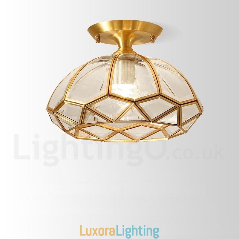 Designer Touch Decorative Pure Brass Rustic Lodge Nordic Style Flush Mount Ceiling Light with Glass Shade