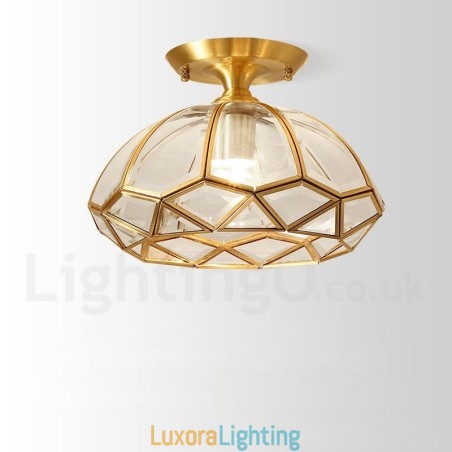 Designer Touch Decorative Pure Brass Rustic Lodge Nordic Style Flush Mount Ceiling Light with Glass Shade