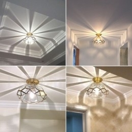 Designer Touch Decorative Pure Brass Rustic Lodge Nordic Style Flush Mount Ceiling Light with Glass Shade