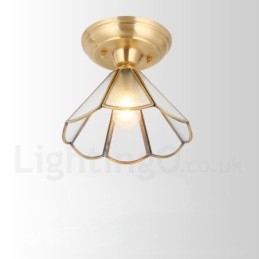 Designer Touch Decorative Pure Brass Rustic Lodge Nordic Style Flush Mount Ceiling Light with Glass Shade