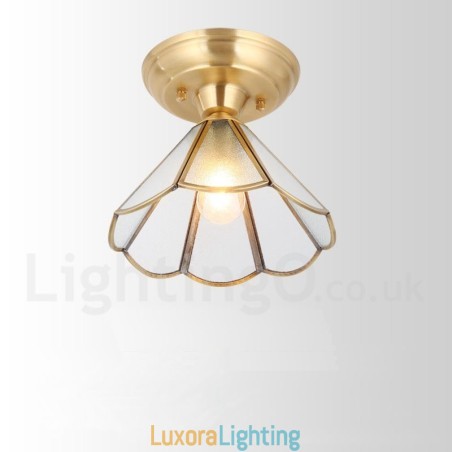 Designer Touch Decorative Pure Brass Rustic Lodge Nordic Style Flush Mount Ceiling Light with Glass Shade
