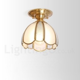 Designer Touch Decorative Pure Brass Rustic Lodge Nordic Style Flush Mount Ceiling Light with Glass Shade