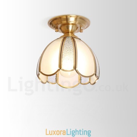 Designer Touch Decorative Pure Brass Rustic Lodge Nordic Style Flush Mount Ceiling Light with Glass Shade