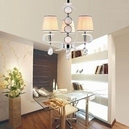 Designer Touch Decorative Fabric Chandelier 3 Light High Grade Lamp White Jade Silver Ring