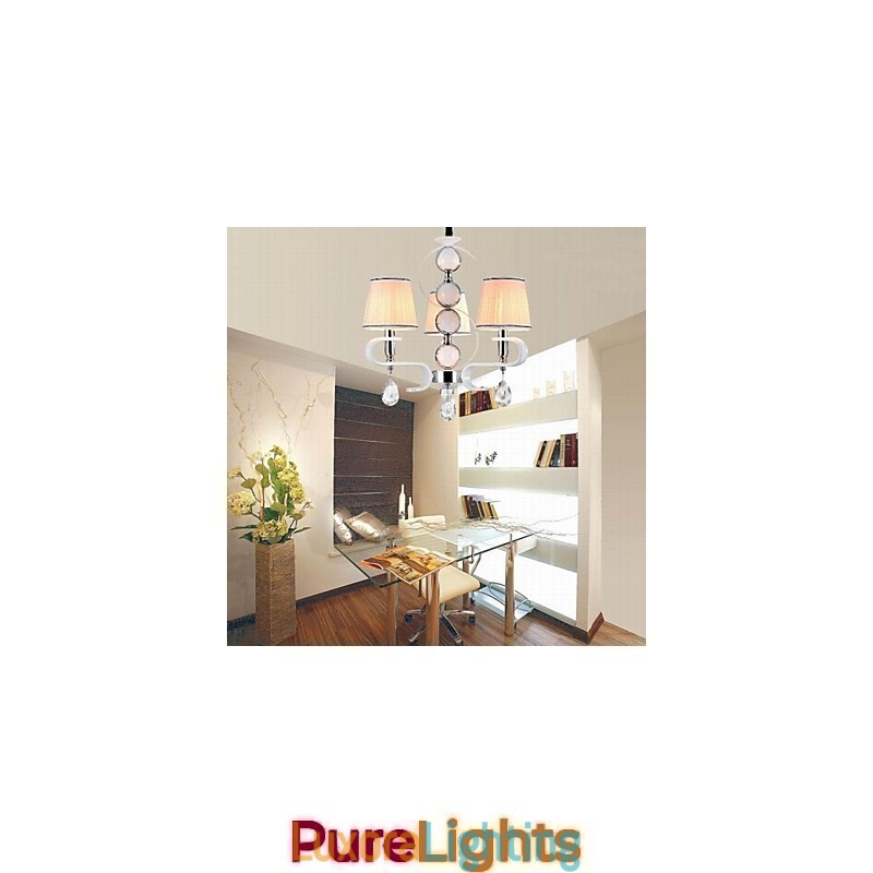 Designer Touch Decorative Fabric Chandelier 3 Light High Grade Lamp White Jade Silver Ring