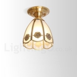 Designer Touch Decorative Pure Brass Rustic Lodge Nordic Style Flush Mount Ceiling Light with Glass Shade