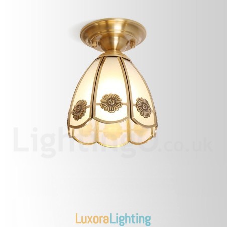 Designer Touch Decorative Pure Brass Rustic Lodge Nordic Style Flush Mount Ceiling Light with Glass Shade